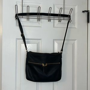 Black Fossil Crossbody Bag, Gold Hardware